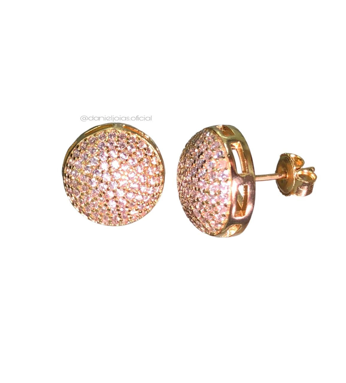 Brinco Primeiro Furo  Luxo Cravejado Zircônia Cristal Banhado a Ouro 18k-750