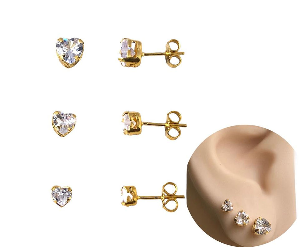 Brinco Trio Coração Cristal Banhado a Ouro 18k-750