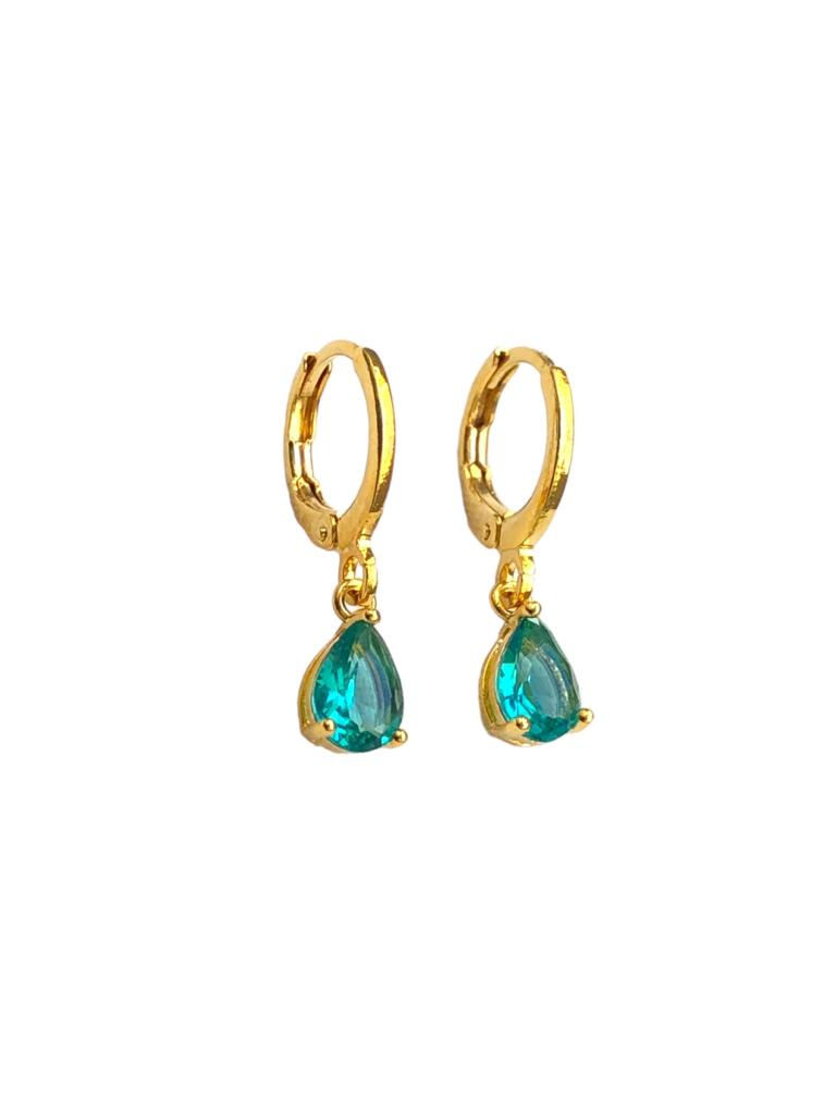 Miniatura: Brinco Argolinha Gota Pedra Color Banhado a Ouro 18k-750