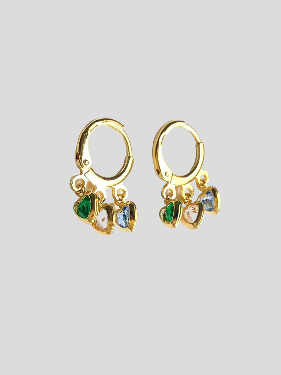 Miniatura:  Brinco Argolinha 03 Corações Critais e Color Banhado a Ouro 18k-750