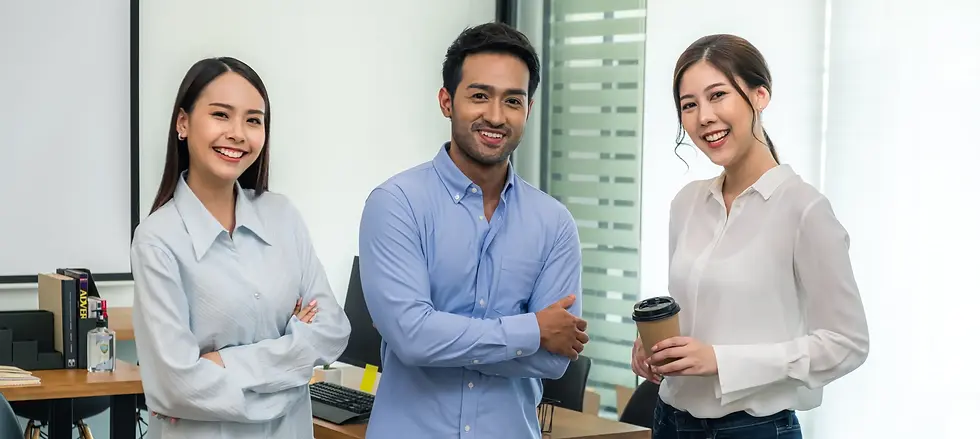 three professional smiling together