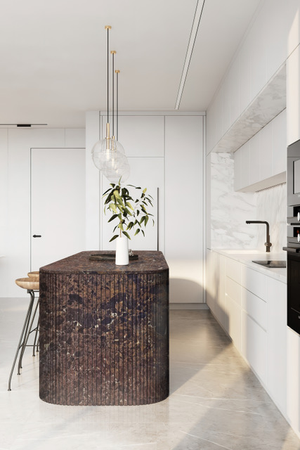 Marron Imperial Marble Slatted Kitchen Island