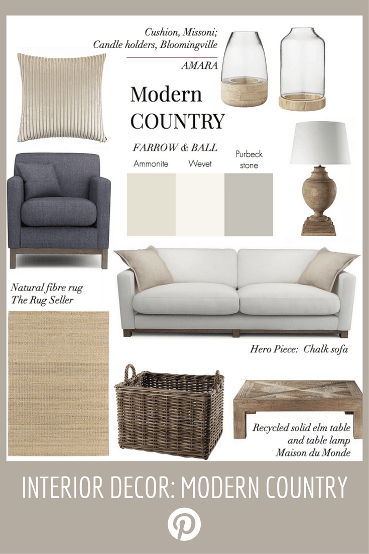 Interior styling tips, modern countryhouse look, natural fibre tug, grey sofa, wood fire basket and wooden lamp