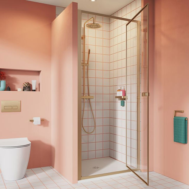 Pink tile bathroom with shower