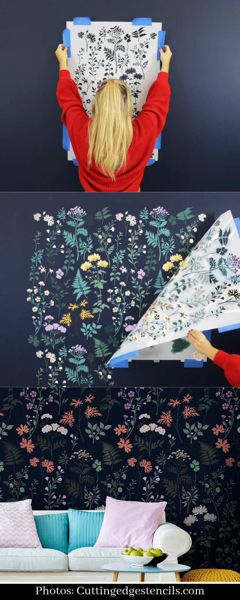 Stencilled wall floral print