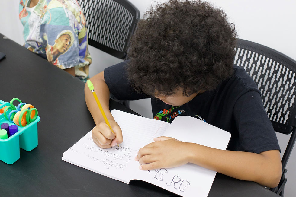 Child practicing writing during a classroom learning activity.