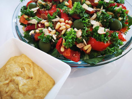 Dandelion and Ancient Grain Salad with Cauliflower Potato Dressing