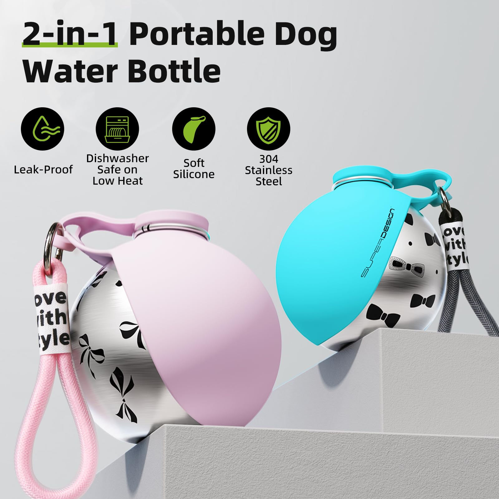 Garrafa de Água Portátil 2 em 1 para Cães Pequenos - Garrafa de Viagem Compacta
