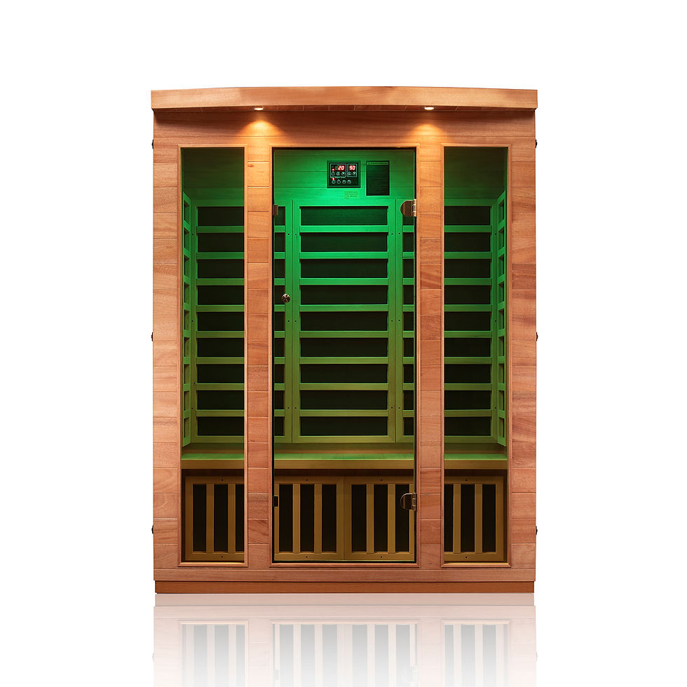 Thumbnail: 3 Person Indoor Bluetooth Low EMF FAR Infrared Sauna In Okoume & Hemlock Wood
