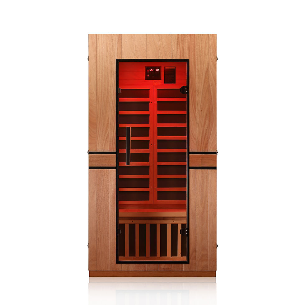 Thumbnail: 1 Single Person Indoor Bluetooth Low EMF FAR Infrared Sauna In Okoume & Hemlock