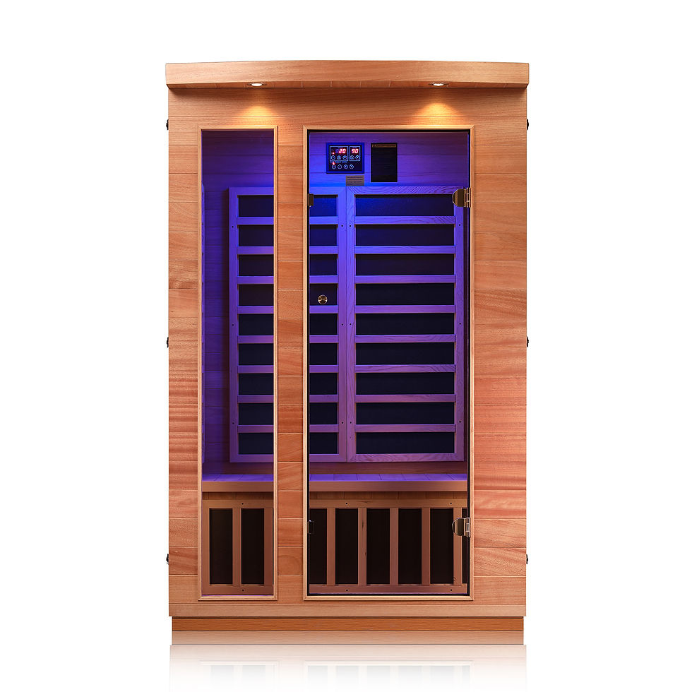 Thumbnail: 2 Person Indoor Bluetooth Low EMF FAR Infrared Sauna In Okoume & Hemlock Wood