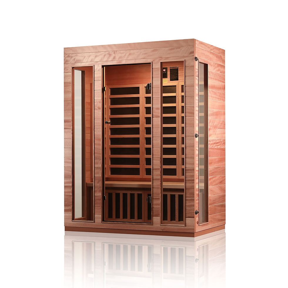Thumbnail: 3 Person Indoor Bluetooth Low EMF FAR Infrared Sauna In Okoume & Hemlock Wood