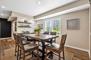 Rustic basement remodel with large dining room area