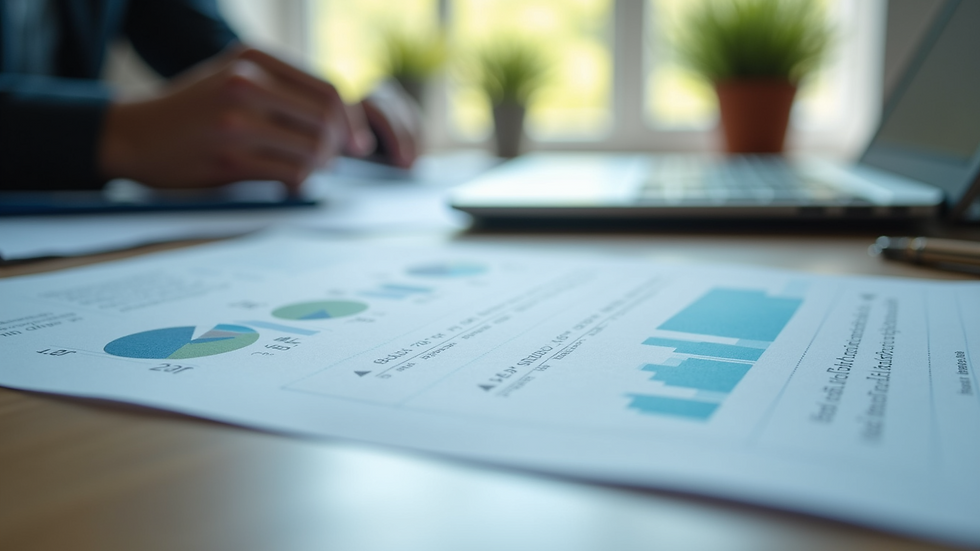 Eye-level view of a financial report on a desk
