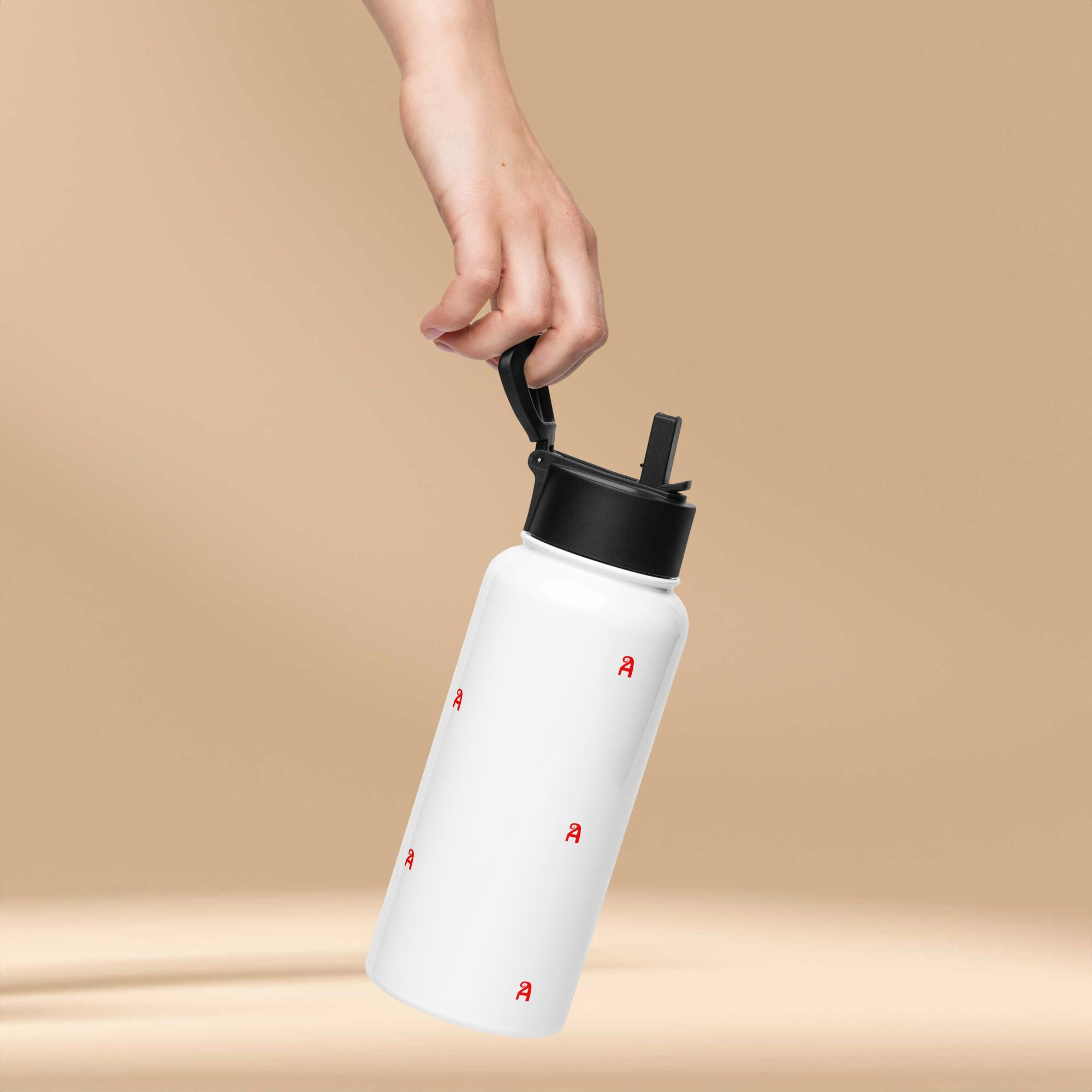 Stainless steel water bottle with a straw lid