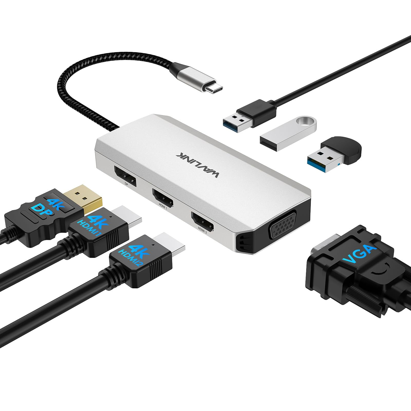 7-in-1 USB C Dual HDMI Docking Station – 4K 60Hz Multi-Monitor Adapter Hub