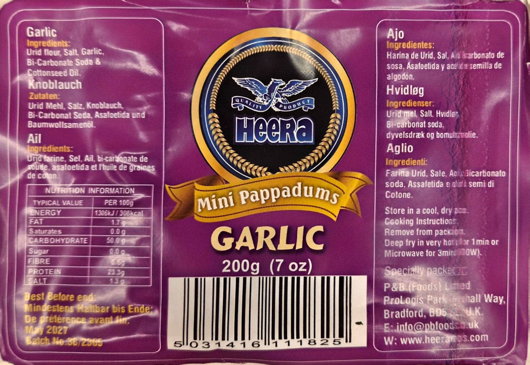 Heera Mini pappadums garlic 200g