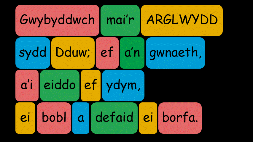 Rotating slides of Psalm 100:3, gradually removing words on each rotation