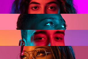 Collage of Close-up Male and Female Eyes Isolated on Colored Neo.jpg