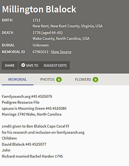 Find a Grave Profile - Millington Blaloc