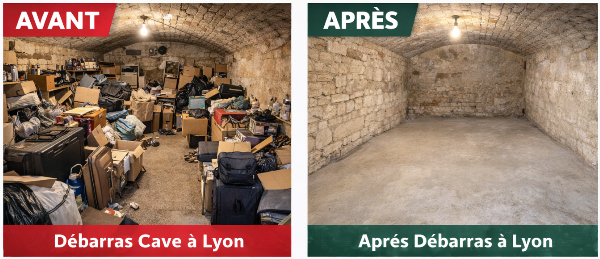Avant après d'un débarras de cave à Lyon