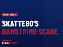 Big Blue Film Room graphic: Giants running back Cam Skattebo is expected to be OK after a hamstring tweak on his 42-yard overtime run at Houston