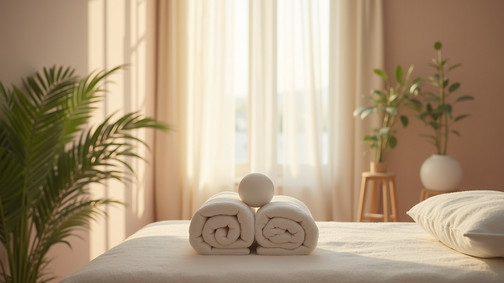 Close-up view of a serene therapy space with calming colors