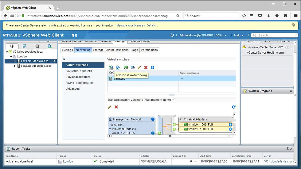 VMware vCenter 6.0 Create Datacentre, Add ESXi Hosts and Configure vSwitch