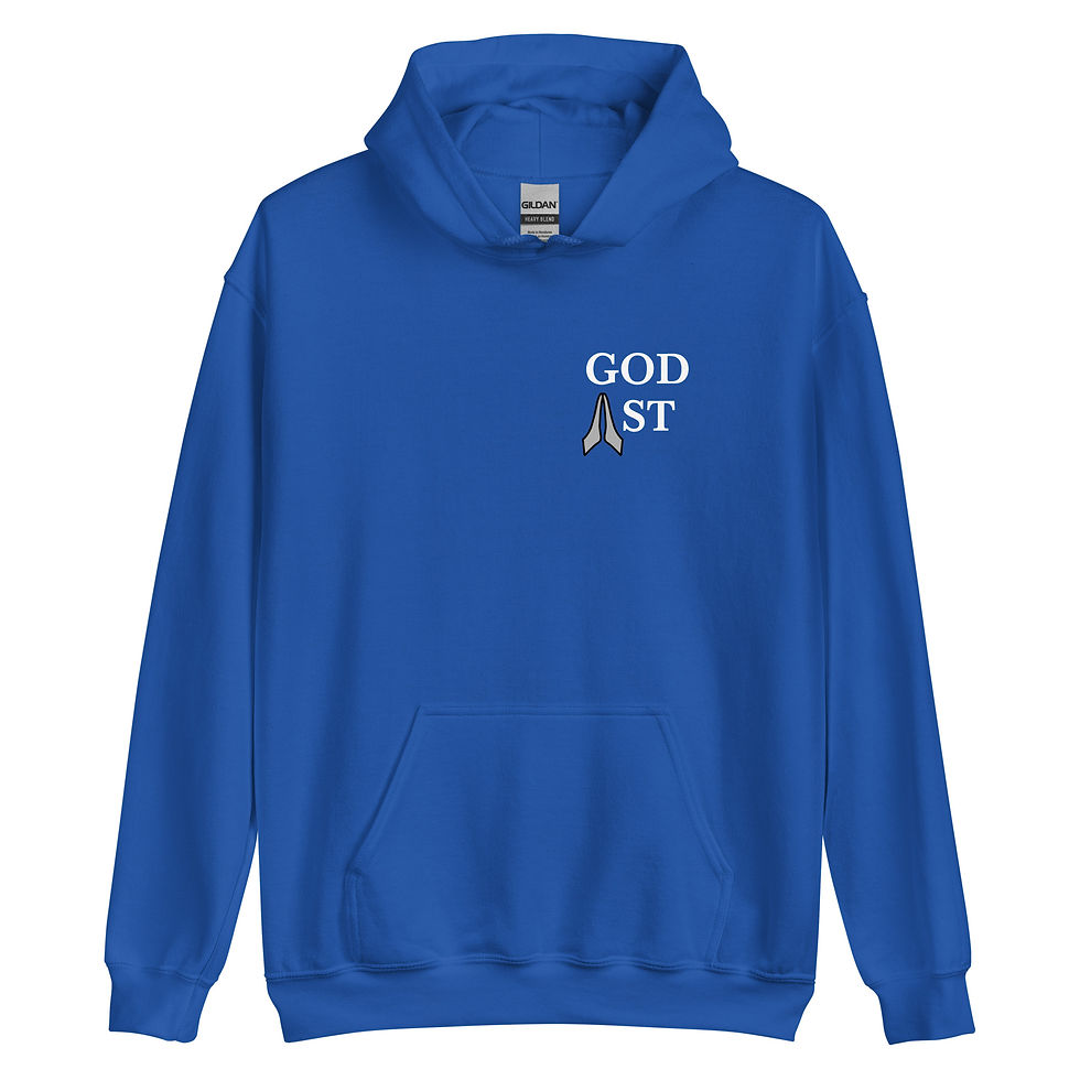 Thumbnail: Faith-based hoodie with a ‘God 1st’ logo on the front and a spiritual message ‘Breathe YH WH’ displayed across the back.