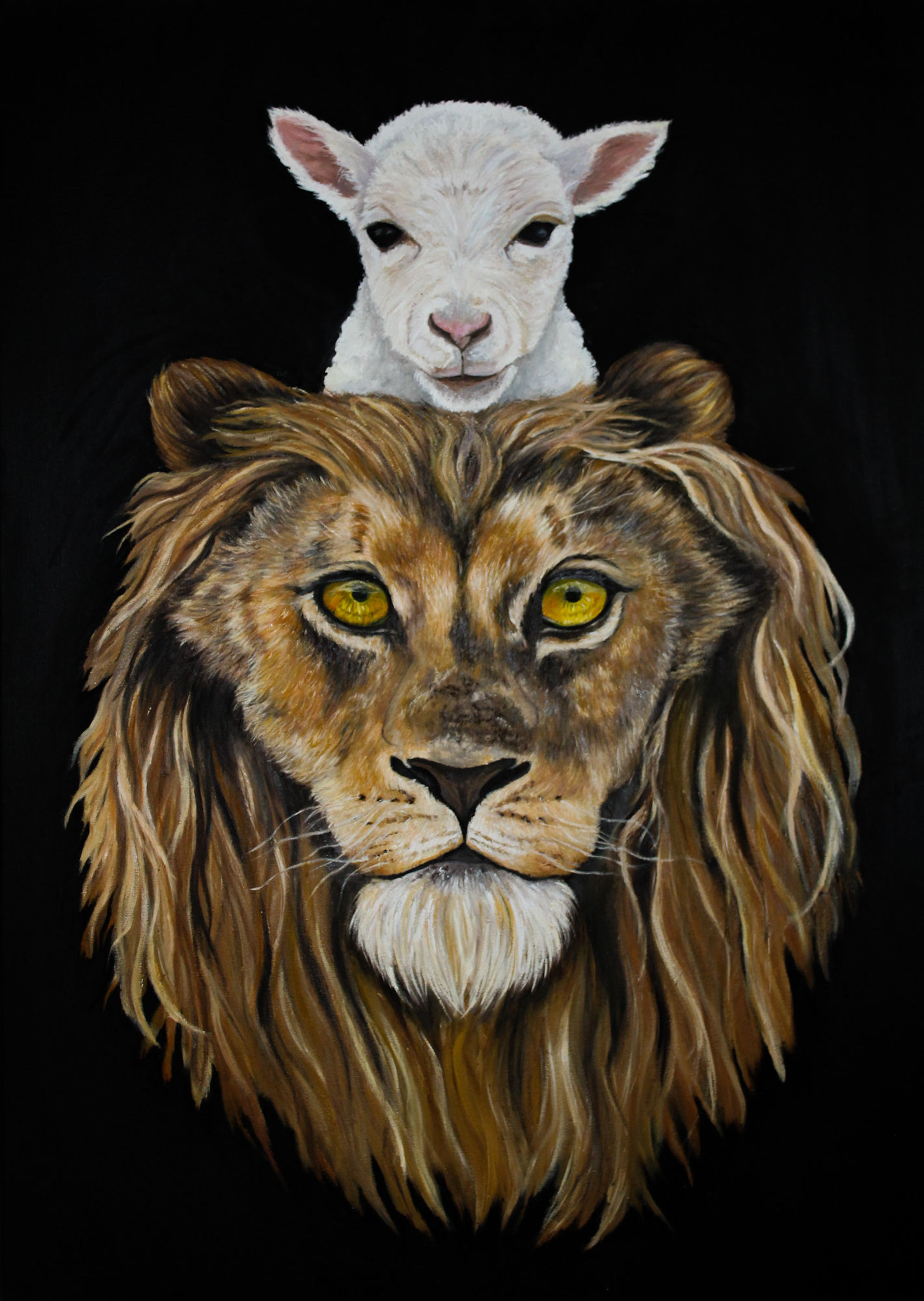 Lion and the Lamb faith based Oil painting