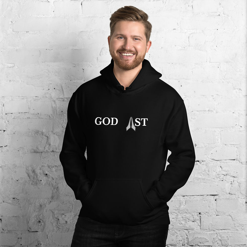 Thumbnail: Faith-based hoodie with a ‘God 1st’ logo on the front and a spiritual message ‘Breathe YH WH’ displayed across the back.