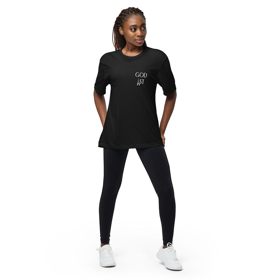 Thumbnail: God 1st T-Shirt with Unity artwork on the back symbolizing faith, diversity, and togetherness.