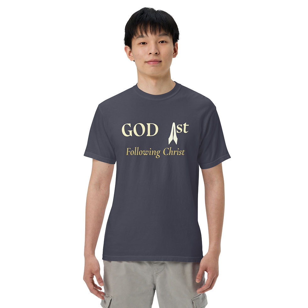 Thumbnail: Following Christ, God 1st, Full text, Christian -Unisex heavyweight t-shirt