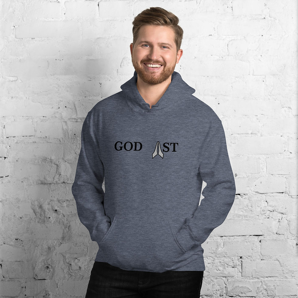 Thumbnail: Faith-based hoodie with a ‘God 1st’ logo on the front and a spiritual message ‘Breathe YH WH’ displayed across the back.