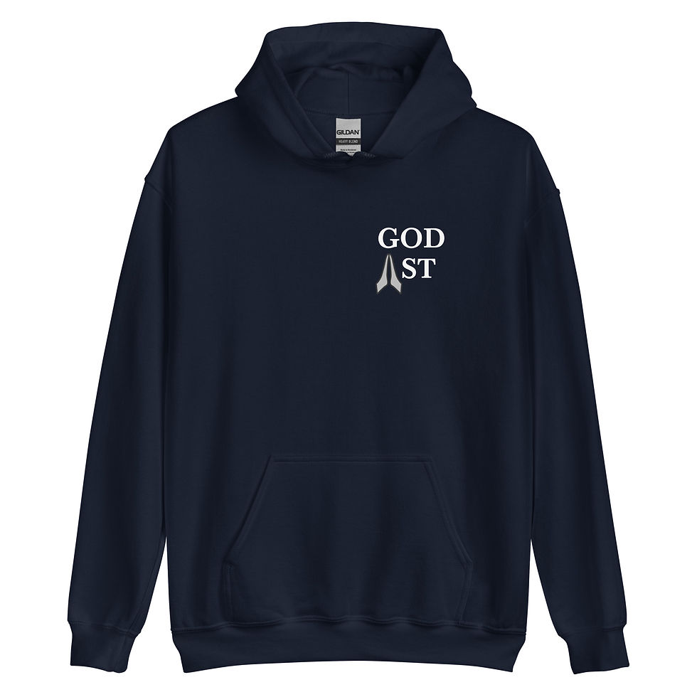 Thumbnail: Faith-based hoodie with a ‘God 1st’ logo on the front and a spiritual message ‘Breathe YH WH’ displayed across the back.