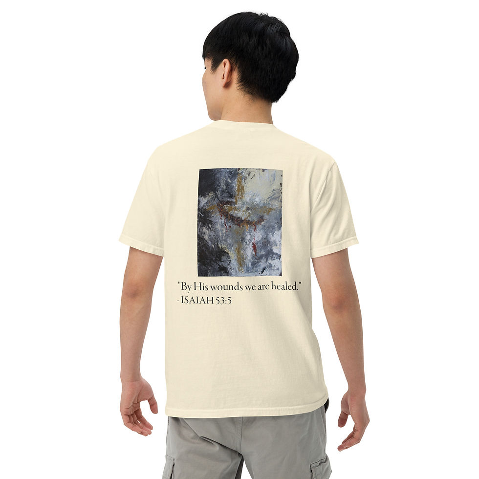 Thumbnail: Isaiah 53:5, God 1st Full Black Logo, Graphic back - Unisex heavyweight t-shirt