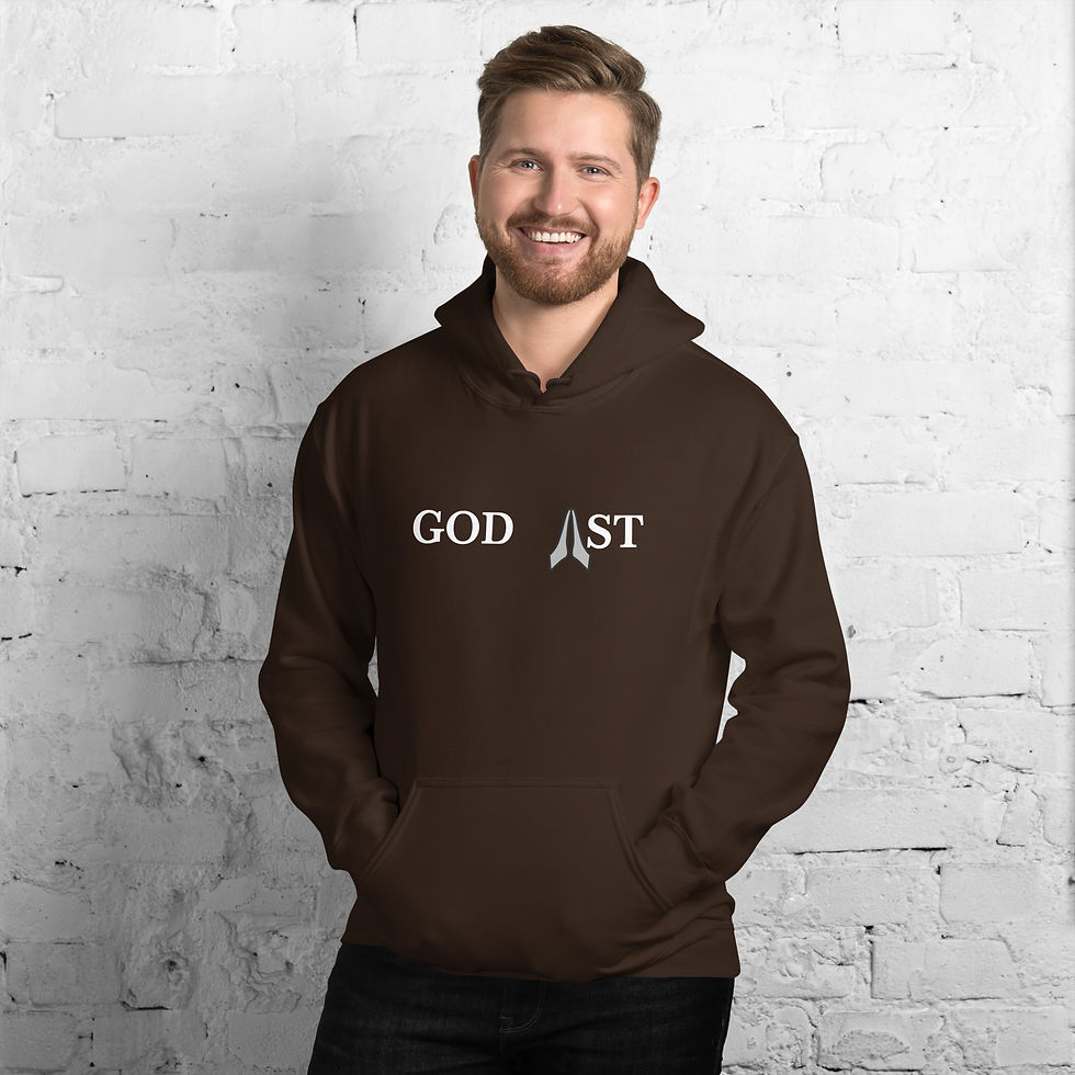 Thumbnail: Faith-based hoodie with a ‘God 1st’ logo on the front and a spiritual message ‘Breathe YH WH’ displayed across the back.