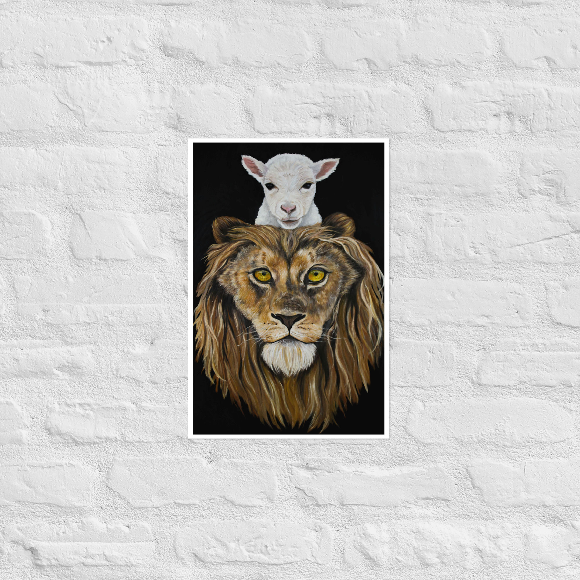 Lion and the Lamb faith based art, paper print.
