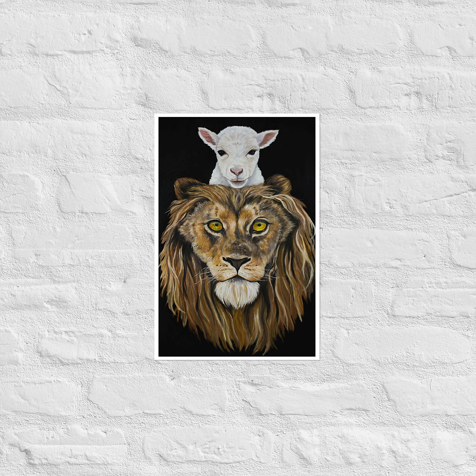 Lion and the Lamb faith based art, paper print.
