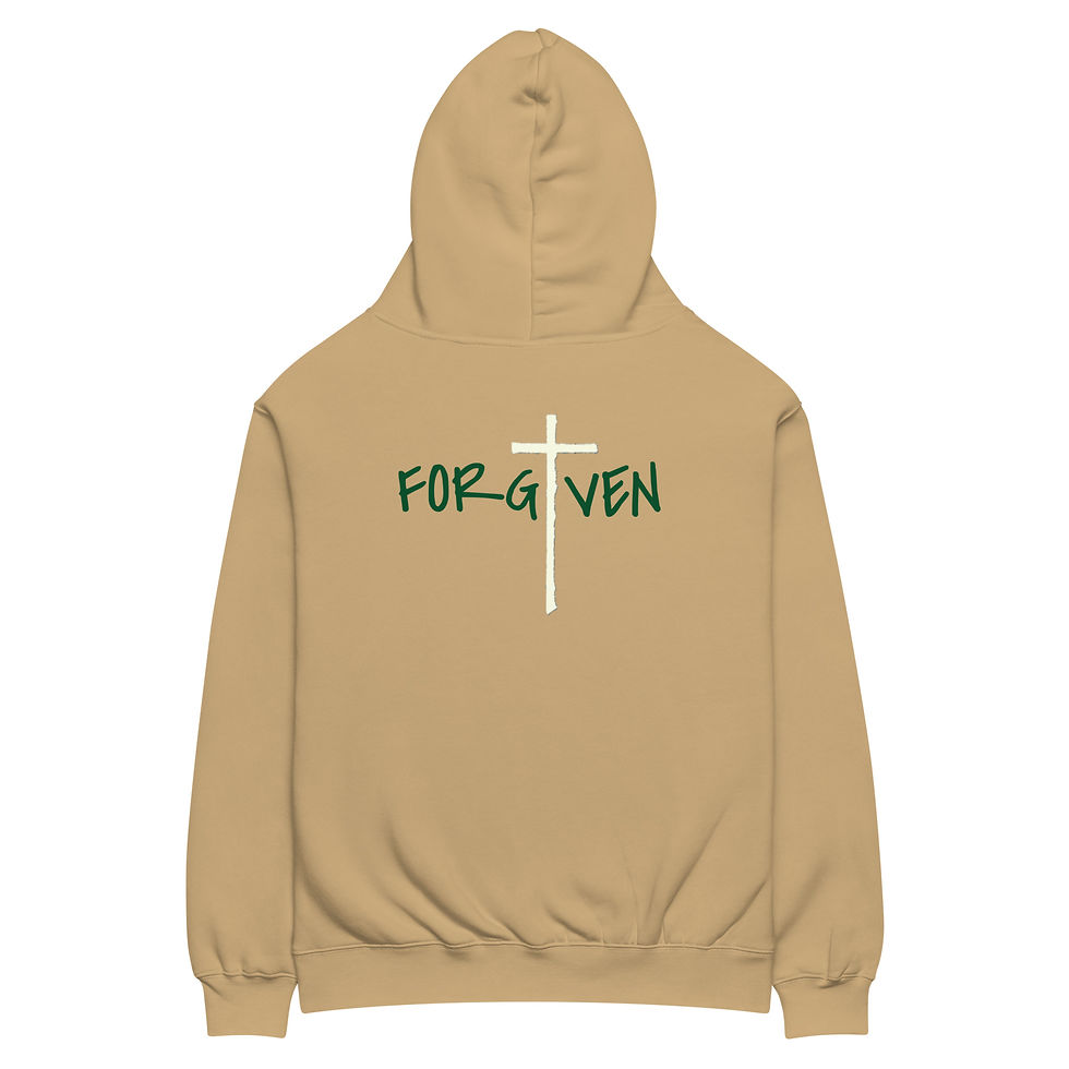 Thumbnail: God 1st Christian Hoodie with ‘Forgiven’ text and cross design on the back, faith-inspired Christian apparel.