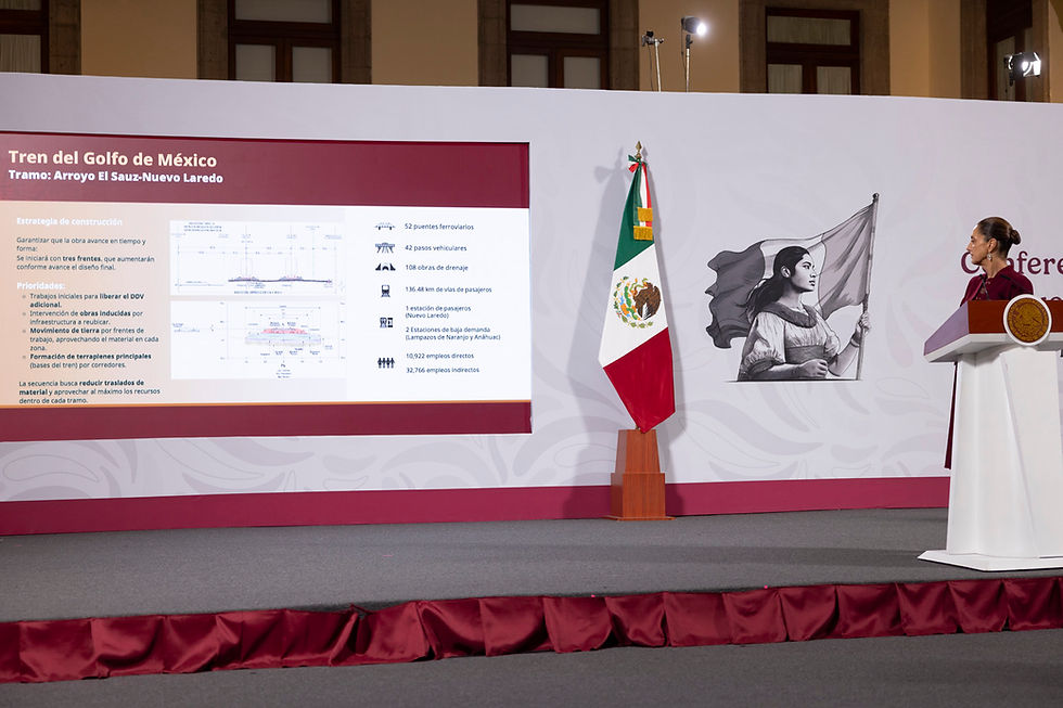 Avanza el tren Golfo de México; arranca construcción del tramo Arroyo El Sauz-Nuevo Laredo: Sheinbaum