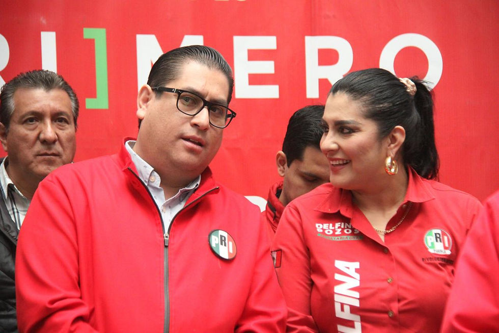 Jorge Eduardo Amador Alarcón, dirigente del PRI Puebla Capital y la diputada local Delfina Pozos Vergara aspirantes a la presidencia municipal de Puebla capital por el PRI. Foto RRSS
