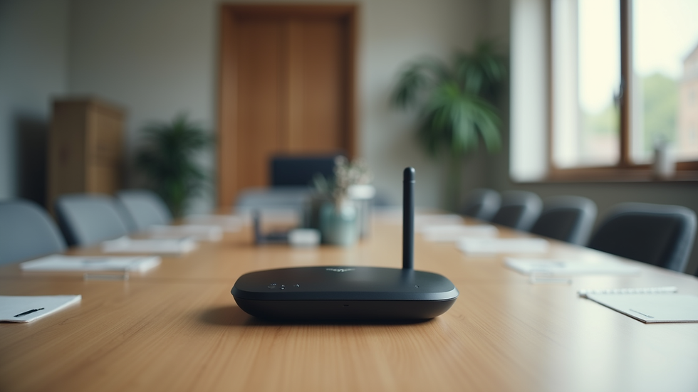 Close-up view of a wireless presentation device in a meeting room