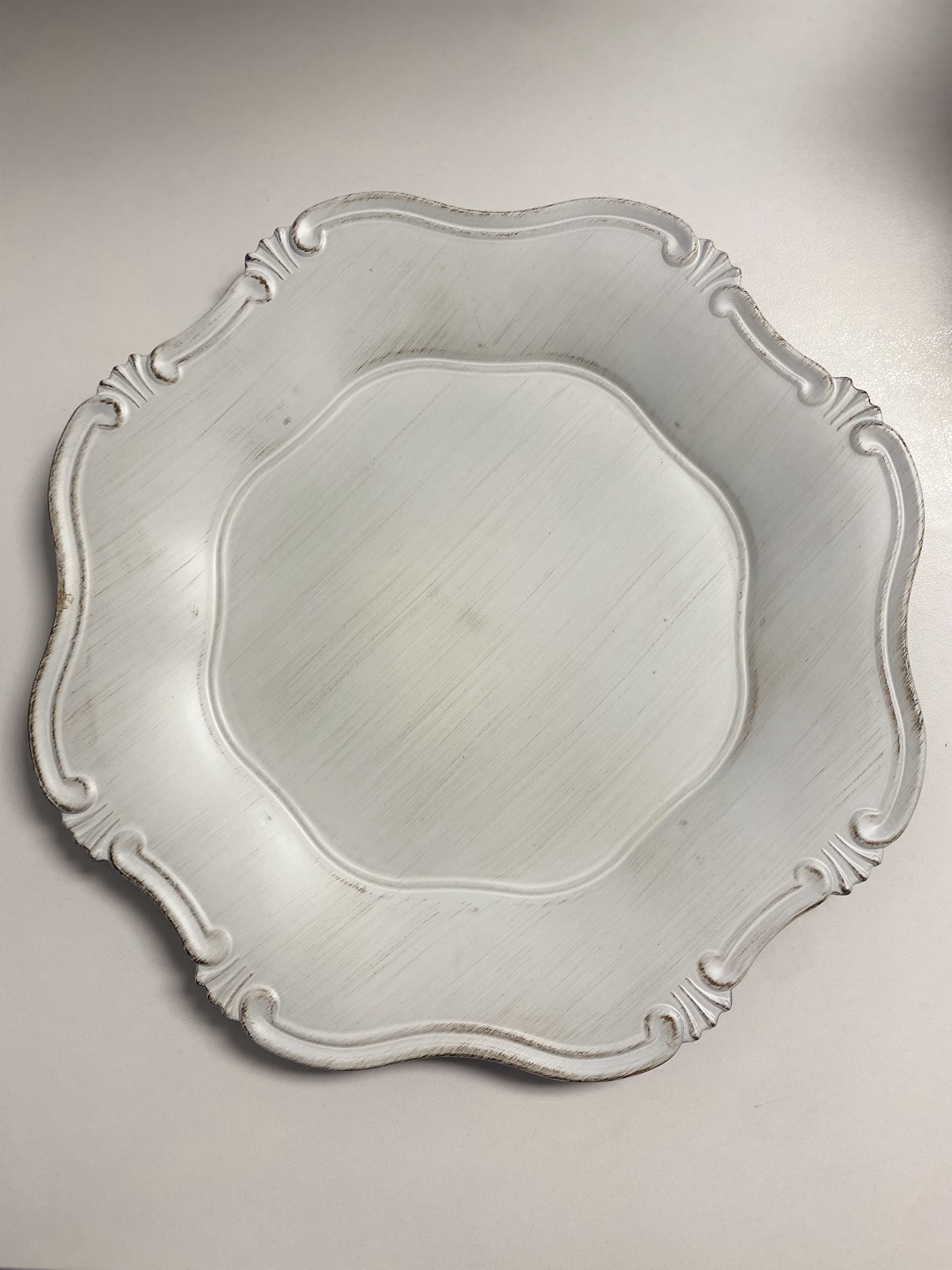 Plastic Florentine White Antique Charger Plate