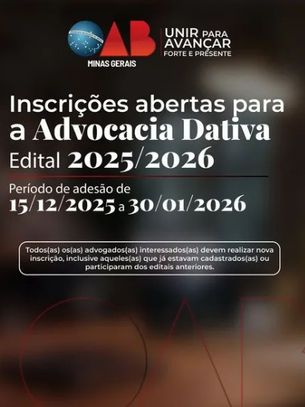OAB/JF divulga: Inscrições abertas para a Advocacia Dativa em Minas Gerais