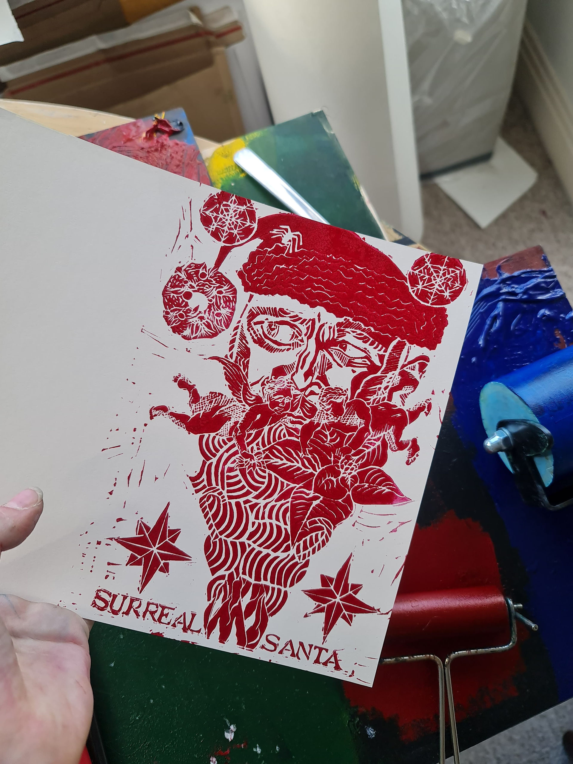 linocut relief prints on a range of printmaking handmade papers