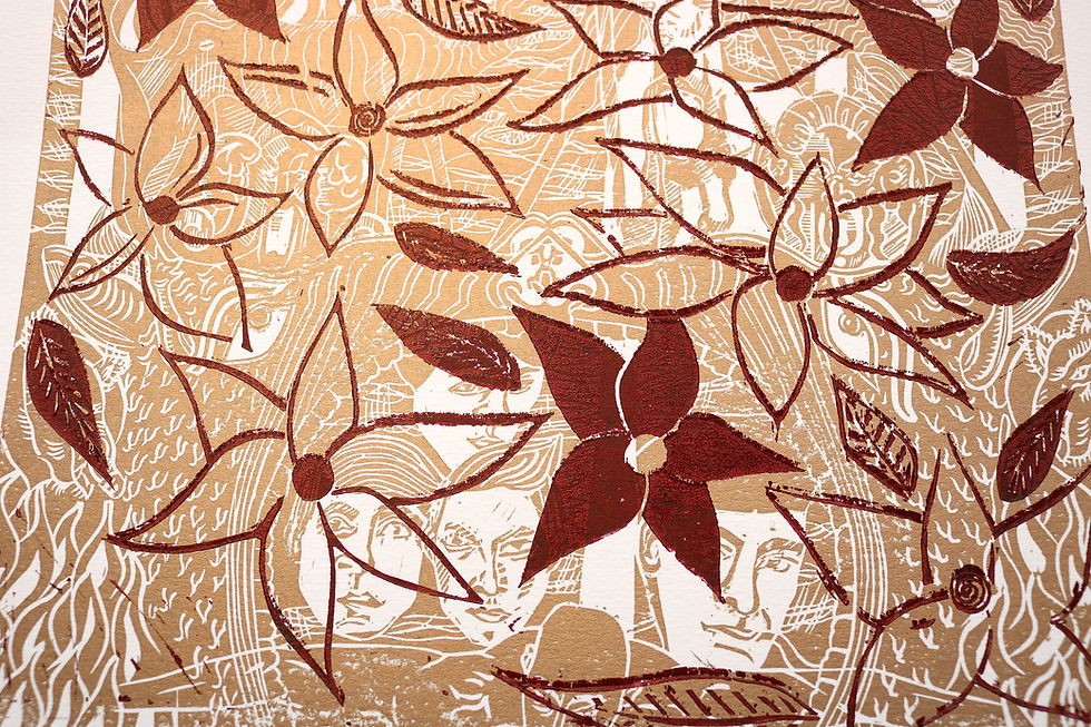 Thumbnail: Arienne's Hell - Red on Gold Editioned Print
