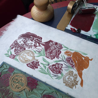 linocut relief prints on a range of printmaking handmade papers