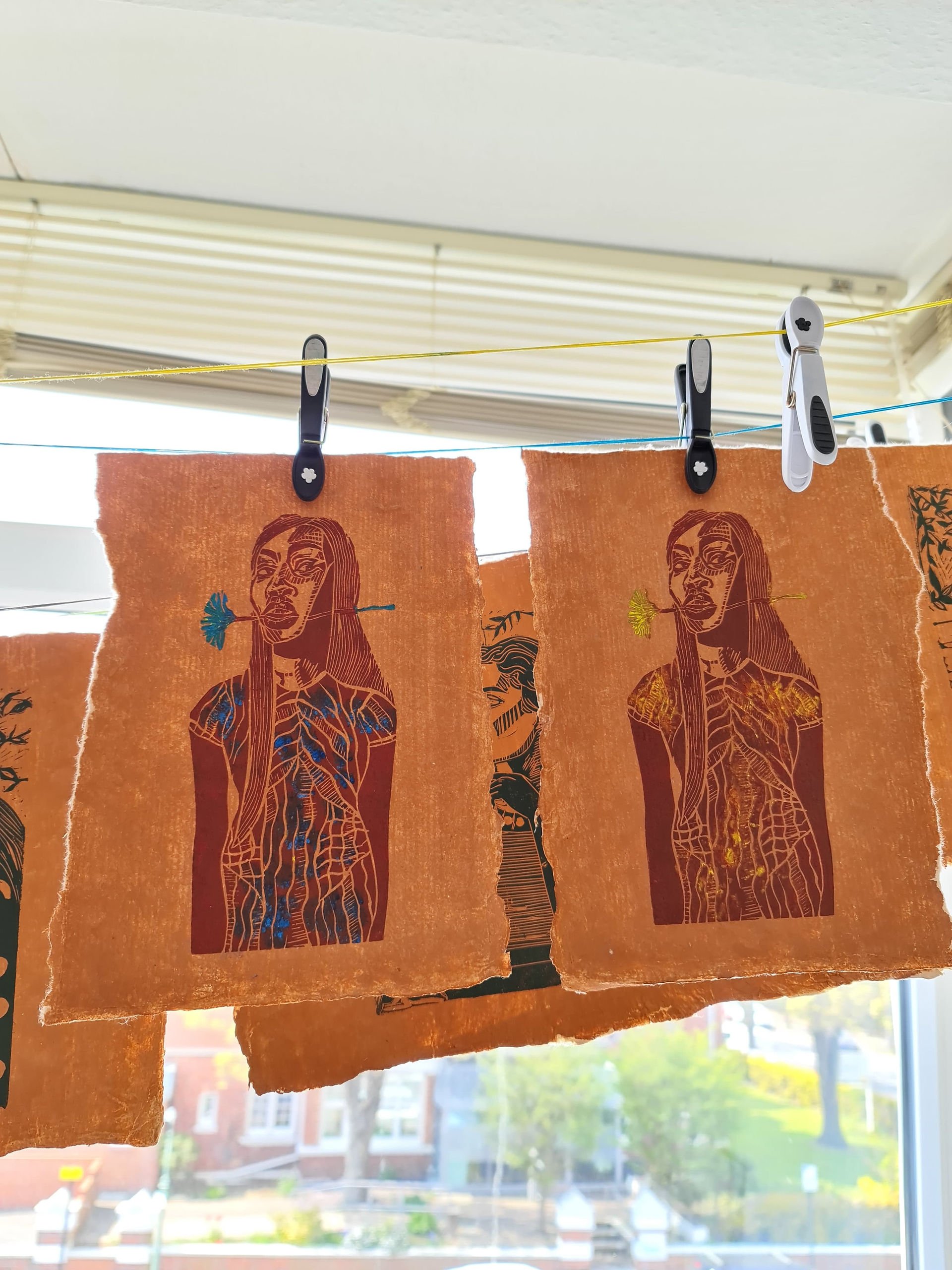 linocut relief prints on a range of printmaking handmade papers