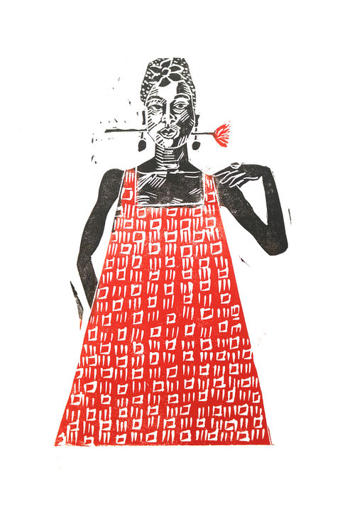 Moatzart original linocut print handprinted printing press woodcut funky art original artw